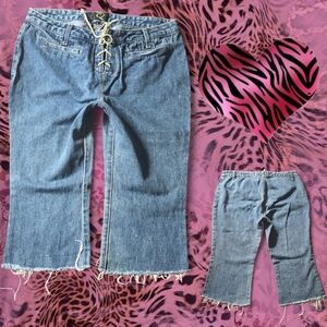 Vintage Y2K Denim Cropped Jeans LACE UP CAPRIS Size 11
